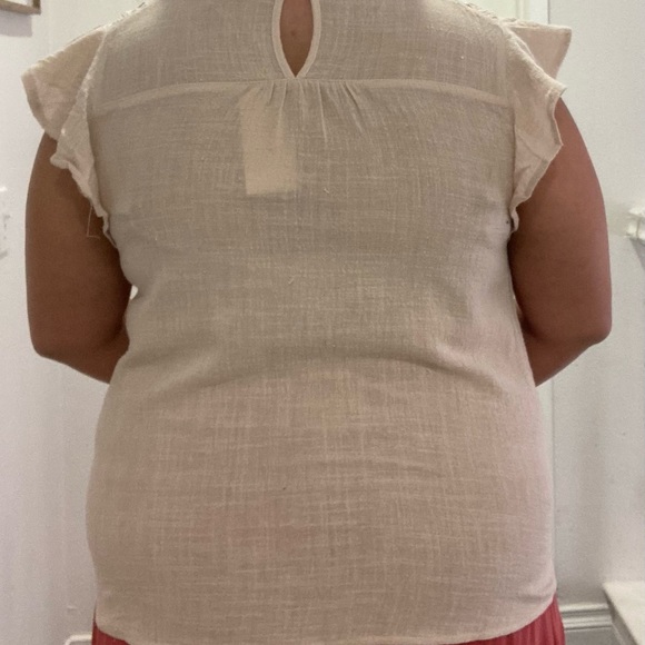 Beige Cream Linen Lace Top - Picture 2 of 10